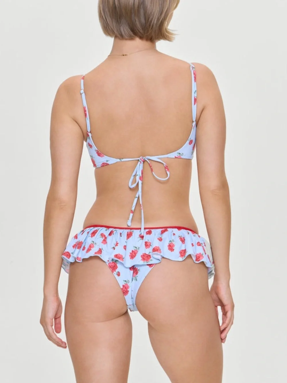 Frankie's Bikinis Baby Blue Rose Ruffle Bikini swim set size L NWT